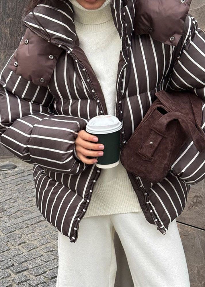 Striped Hooded Puffer Jacket with Oversized Silhouette