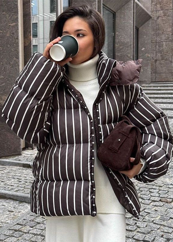 Striped Hooded Puffer Jacket with Oversized Silhouette