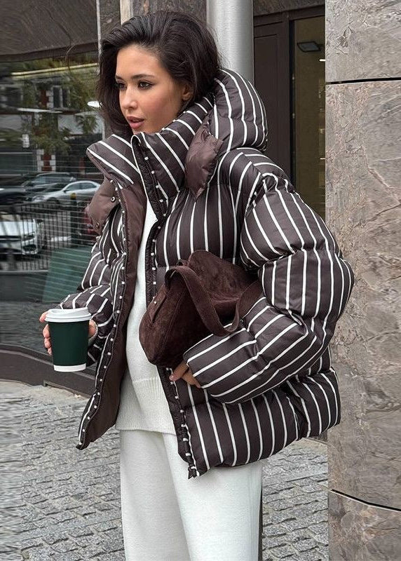 Striped Hooded Puffer Jacket with Oversized Silhouette