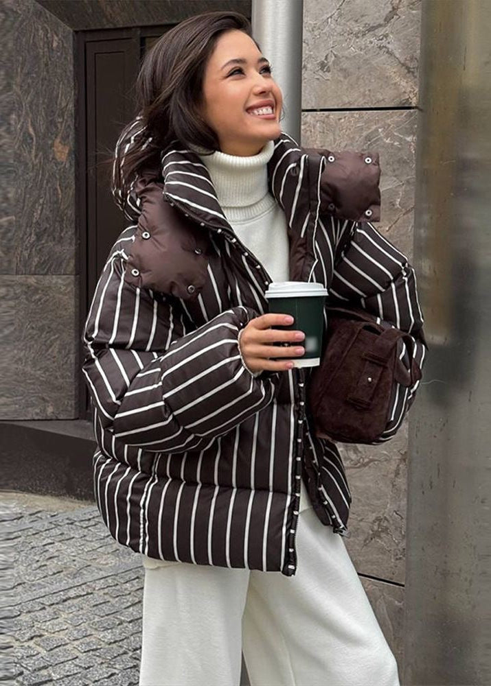 Striped Hooded Puffer Jacket with Oversized Silhouette