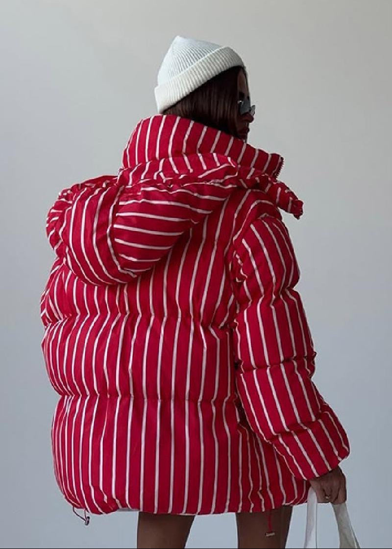 Striped Hooded Puffer Jacket with Oversized Silhouette
