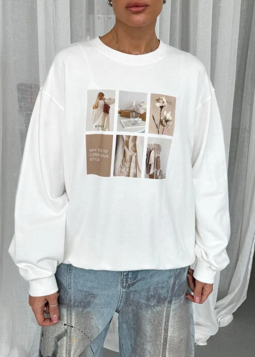 Felpa a maniche lunghe con stampa grafica – Pullover a vestibilità comoda