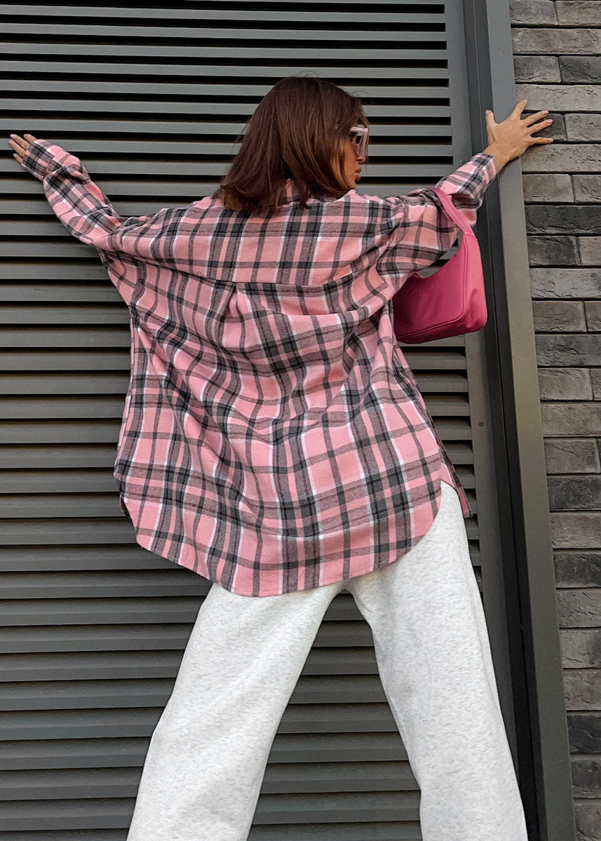 Oversized Plaid Button-Down Shirt – Long Sleeve Casual Top