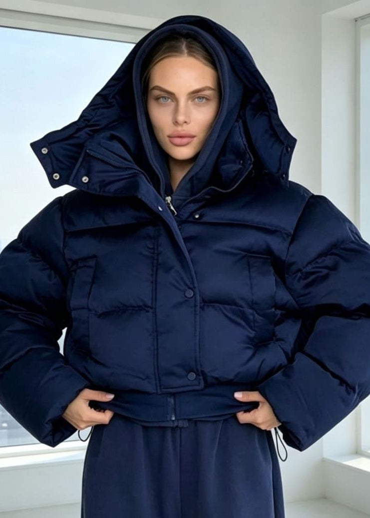 Cropped Puffer Jacket with Oversized Sleeves and High Collar