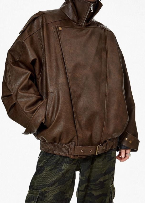 Avery - Oversized Brown Faux Leather Jacket