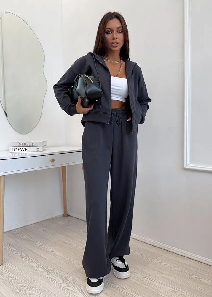 Merlot Relaxed Fit Hoodie and Wide-Leg Pants Set – Women’s Loungewear Two-Piece