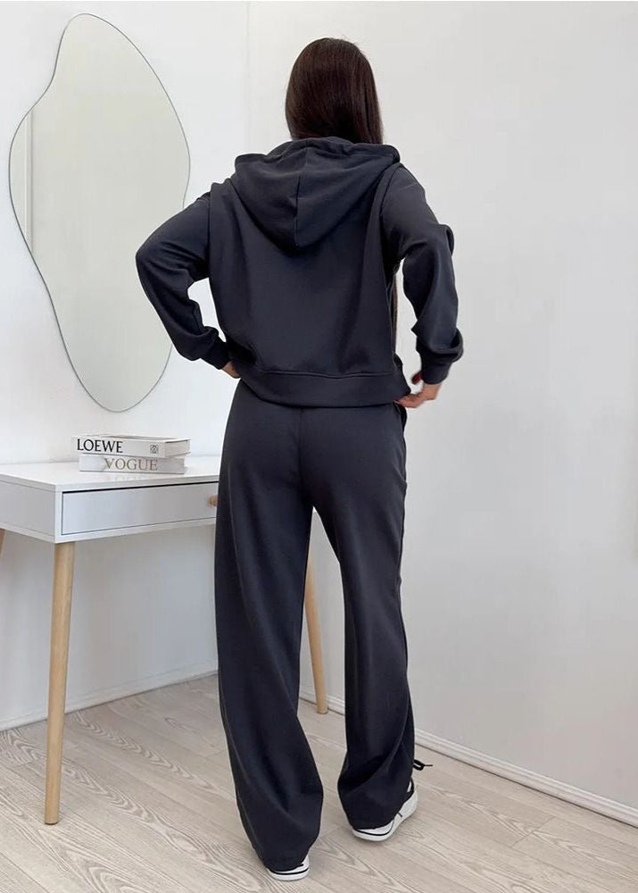 Merlot Relaxed Fit Hoodie and Wide-Leg Pants Set – Women’s Loungewear Two-Piece