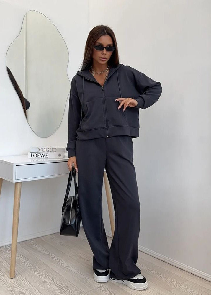 Merlot Relaxed Fit Hoodie and Wide-Leg Pants Set – Women’s Loungewear Two-Piece