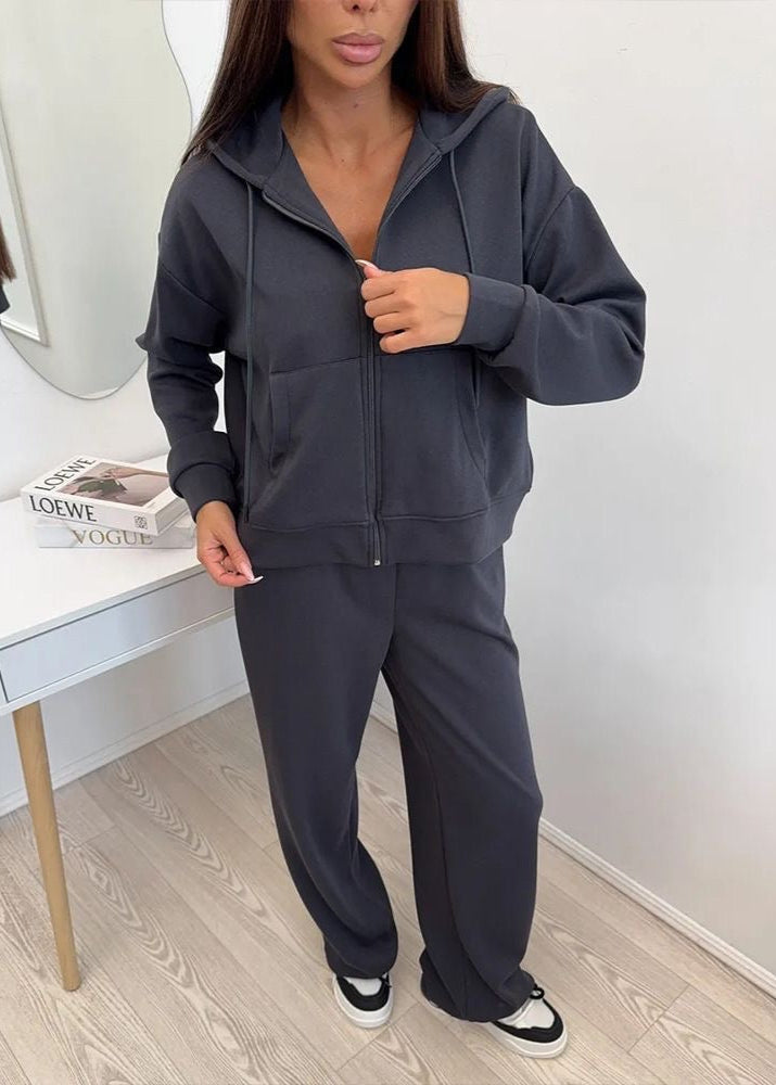 Merlot Relaxed Fit Hoodie and Wide-Leg Pants Set – Women’s Loungewear Two-Piece