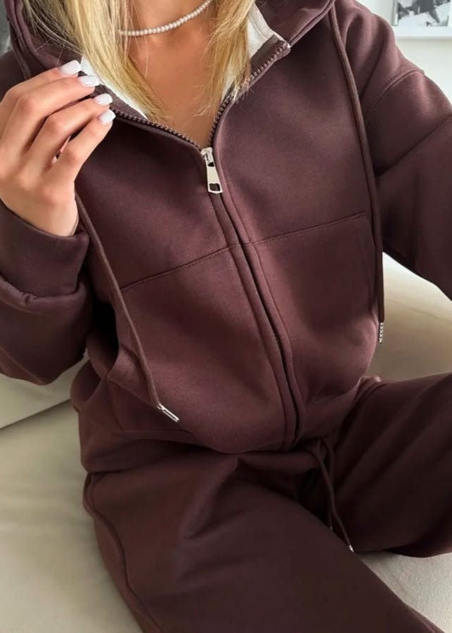 Lemon Cream Zip Hoodie & Wide-Leg Pants Set – Cozy Loungewear for Women