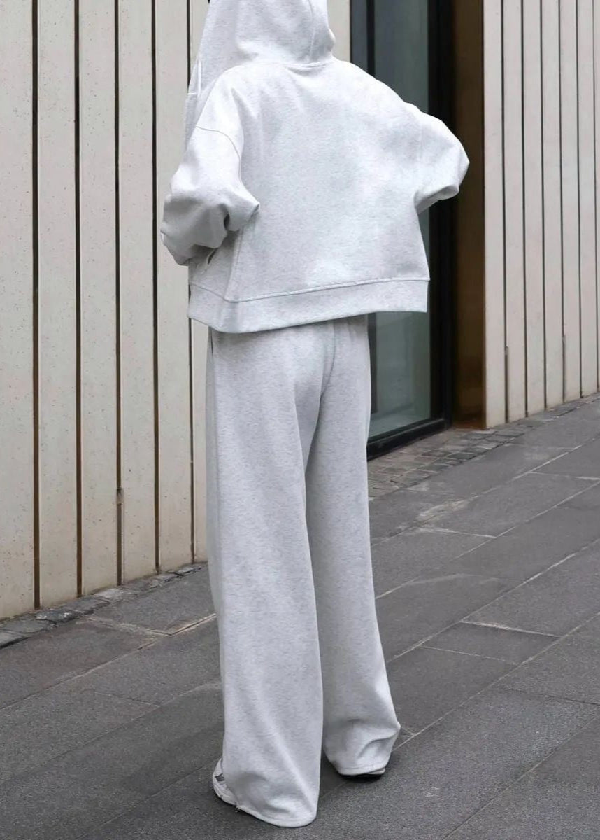 Lemon Cream Zip Hoodie & Wide-Leg Pants Set – Cozy Loungewear for Women