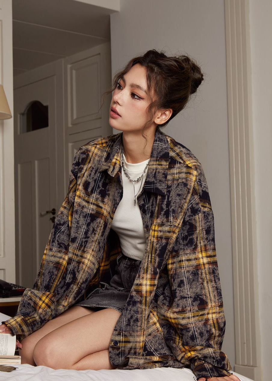 Plaid Oversized Cotton Shirt – Grunge Vintage Style