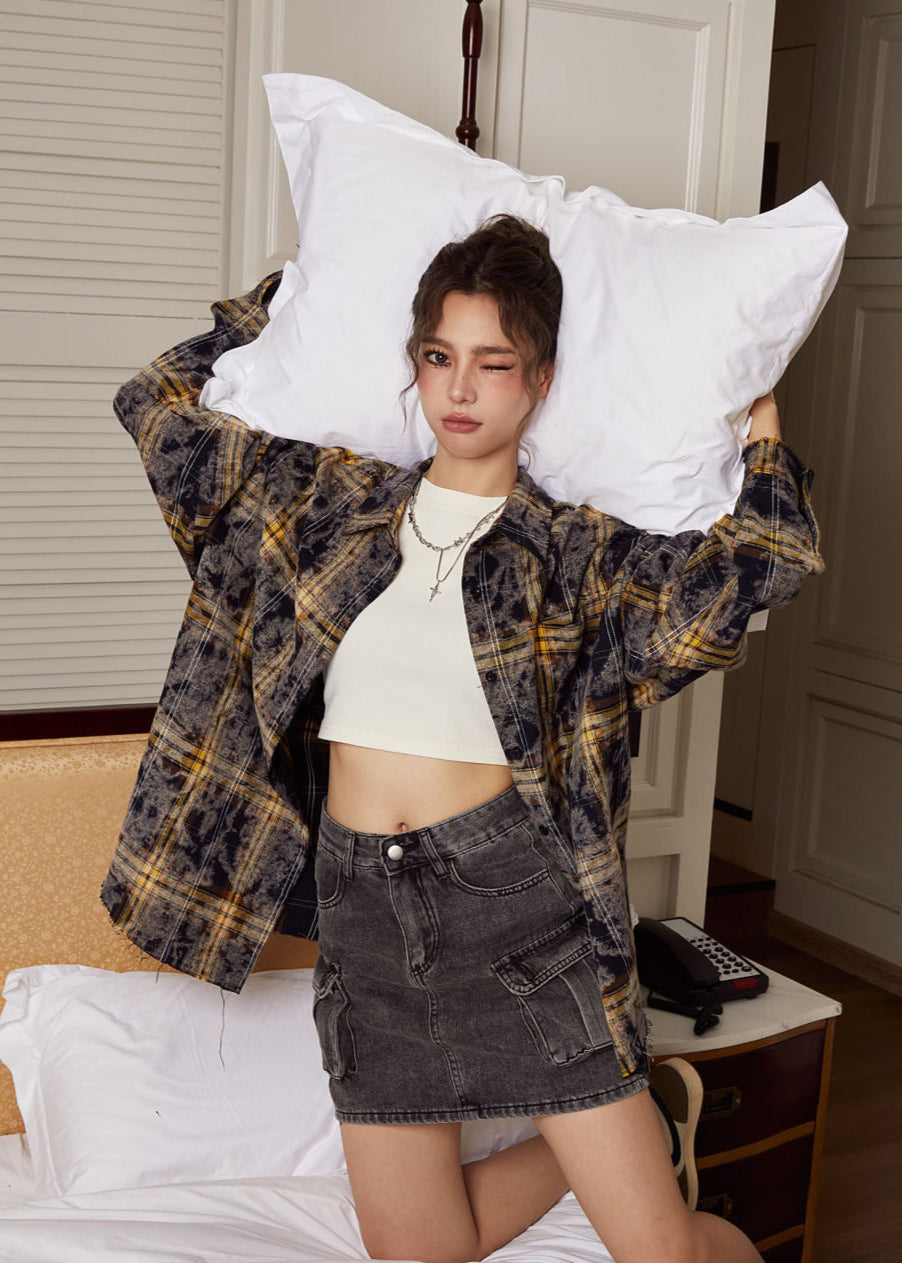 Plaid Oversized Cotton Shirt – Grunge Vintage Style