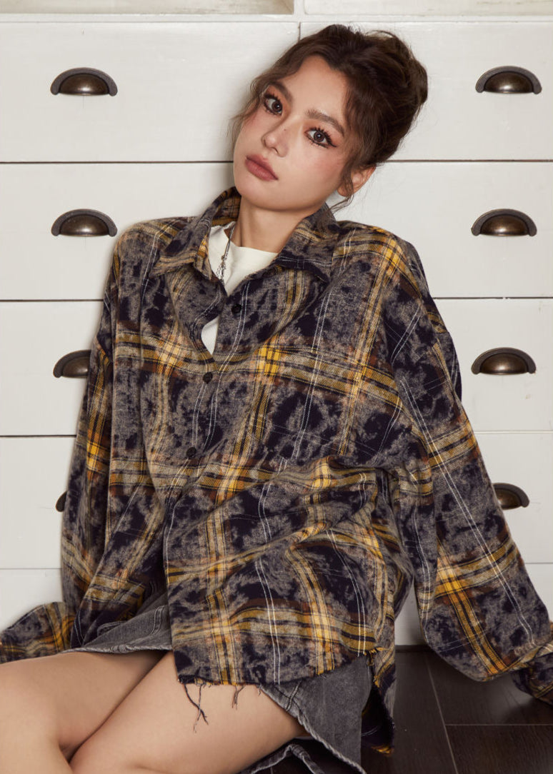 Plaid Oversized Cotton Shirt – Grunge Vintage Style