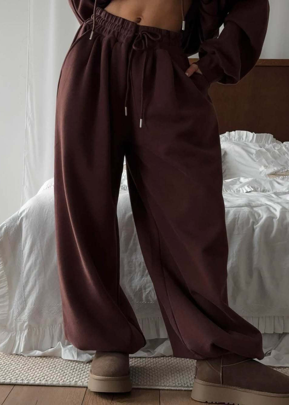 Chocolate Brown Zip-Up Hoodie Set – Relaxed Fit Loungewear for Women