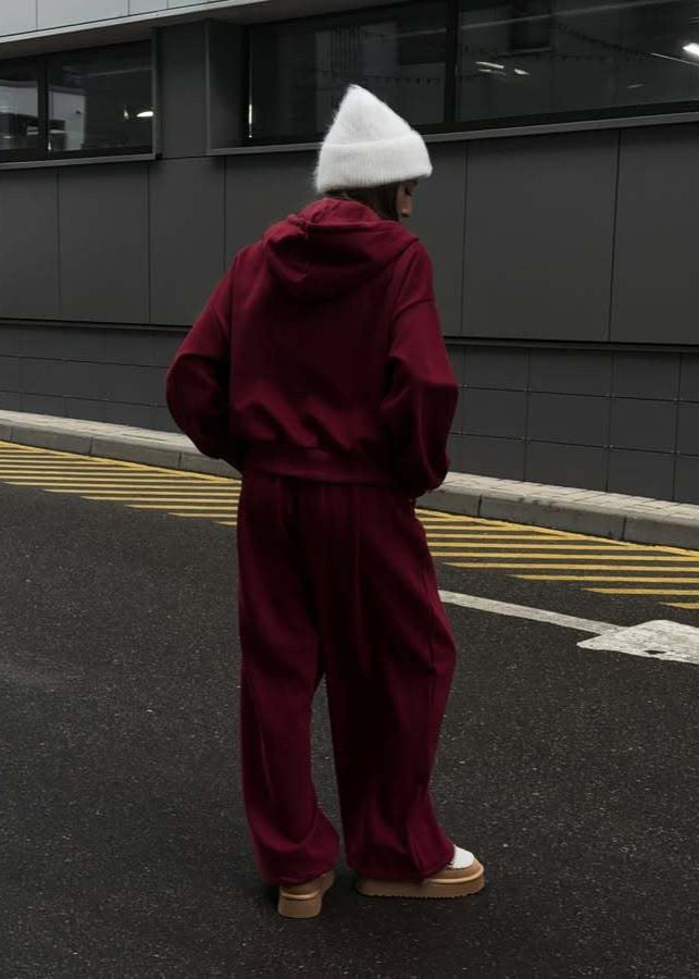 Crimson Flow - Conjunto de sudadera y pantalones anchos para estar en casa