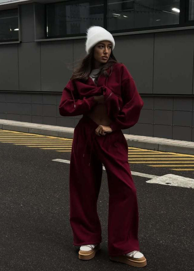 Crimson Flow - Conjunto de sudadera y pantalones anchos para estar en casa