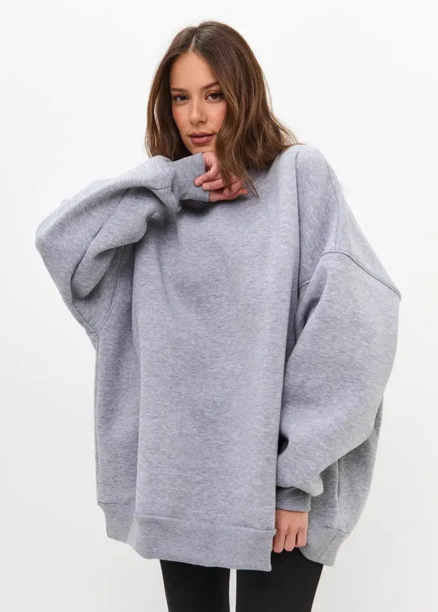 White Oversized Crewneck Sweatshirt – Women’s Longline Fleece Pullover