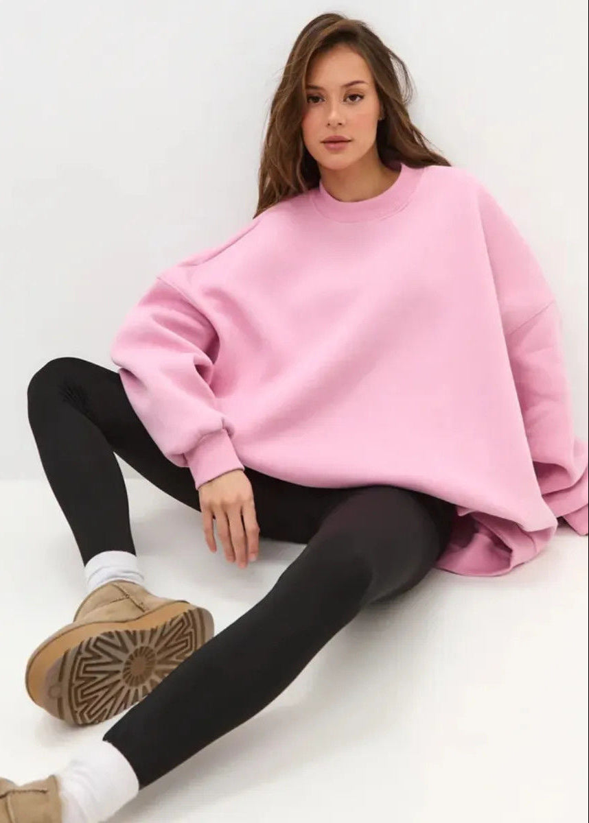 Oversized Pink Cotton Sweatshirt – Relaxed Fit, Long Sleeve Pullover