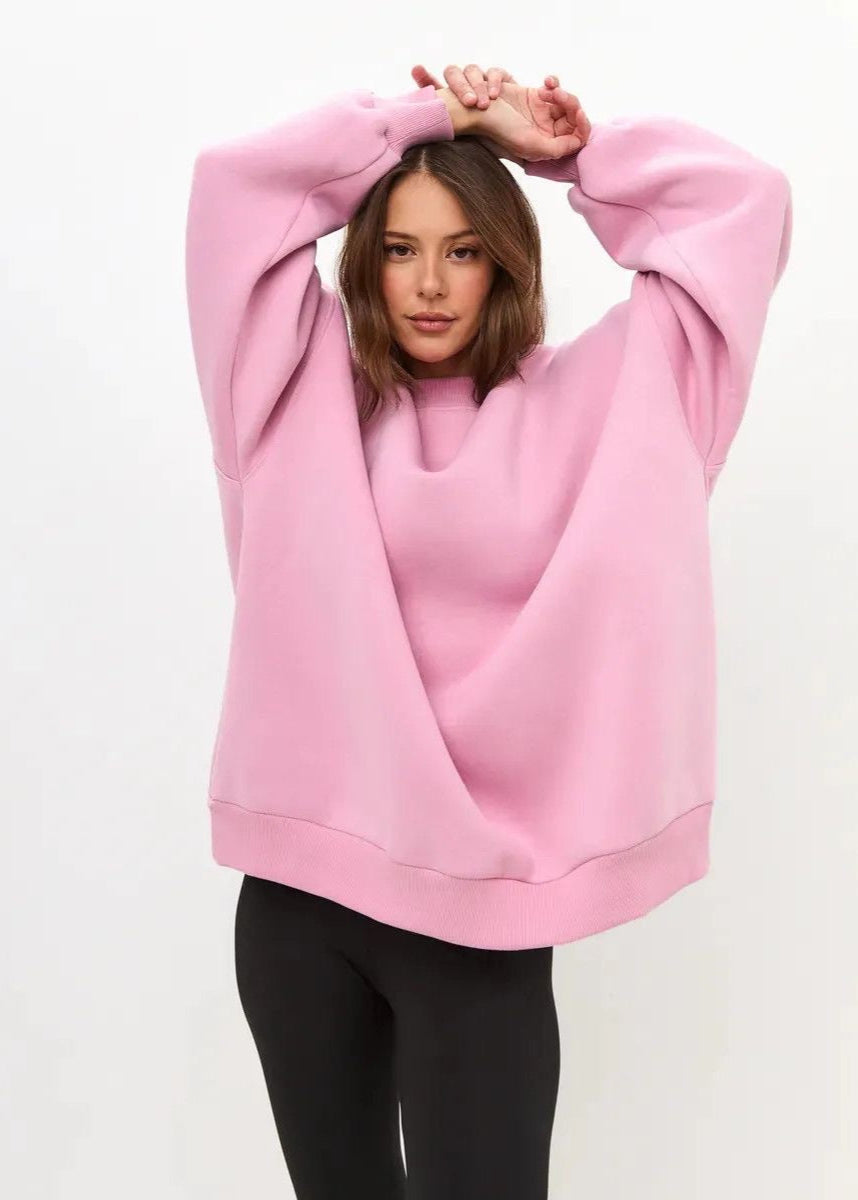 Oversized Pink Cotton Sweatshirt – Relaxed Fit, Long Sleeve Pullover