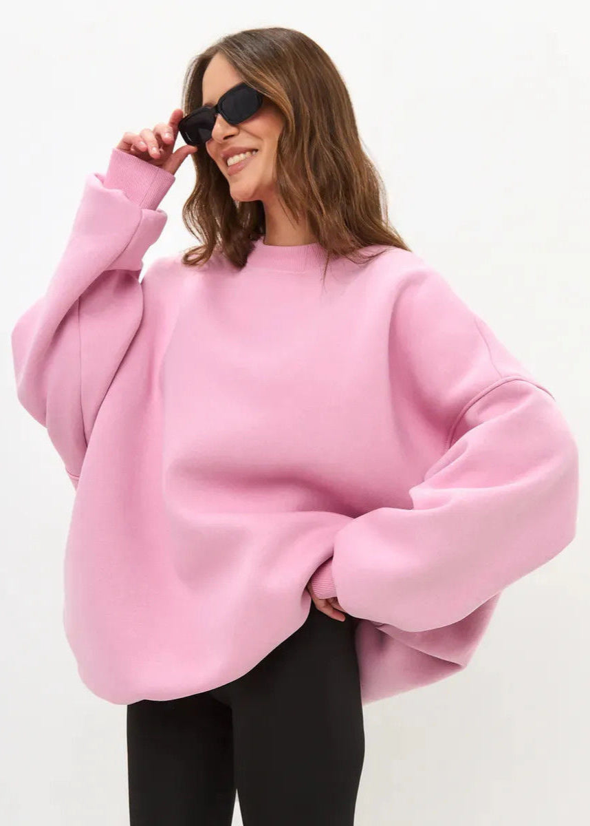 Oversized Pink Cotton Sweatshirt – Relaxed Fit, Long Sleeve Pullover