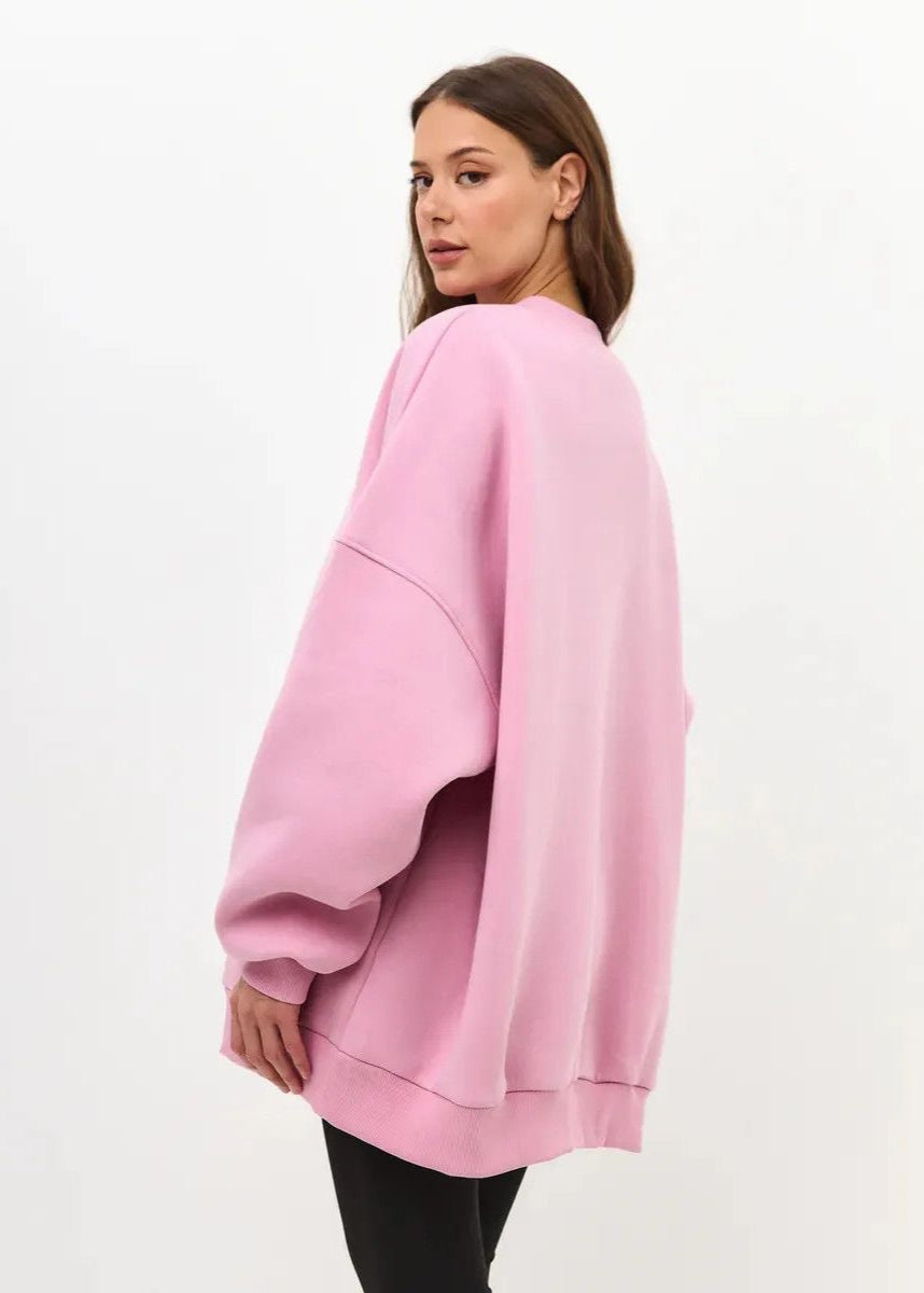 Oversized Pink Cotton Sweatshirt – Relaxed Fit, Long Sleeve Pullover