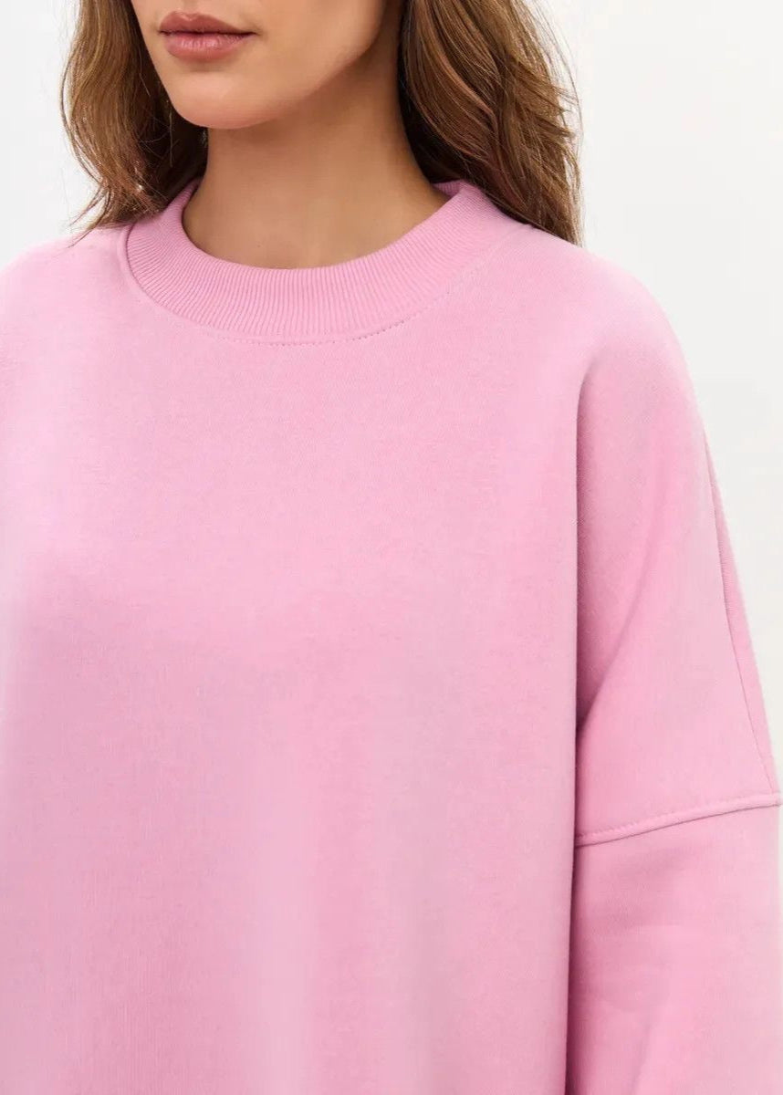 Oversized Pink Cotton Sweatshirt – Relaxed Fit, Long Sleeve Pullover