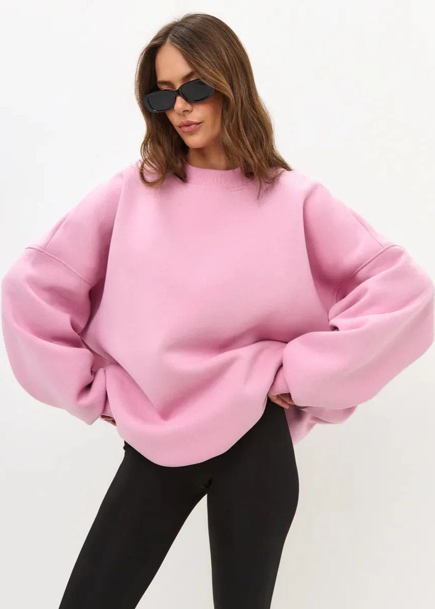 Oversized Pink Cotton Sweatshirt – Relaxed Fit, Long Sleeve Pullover