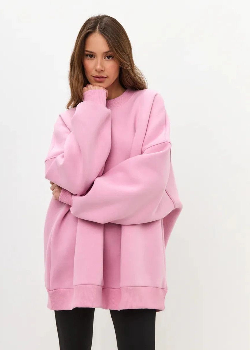 Oversized Pink Cotton Sweatshirt – Relaxed Fit, Long Sleeve Pullover