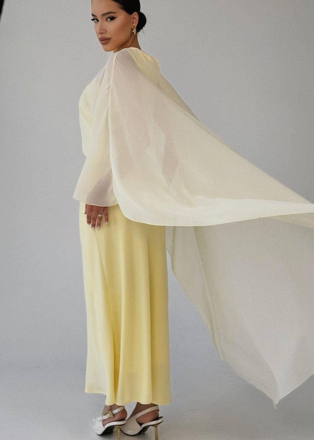 Chiffon Cape Overlay Maxi Dress – Elegant Two-Piece Set