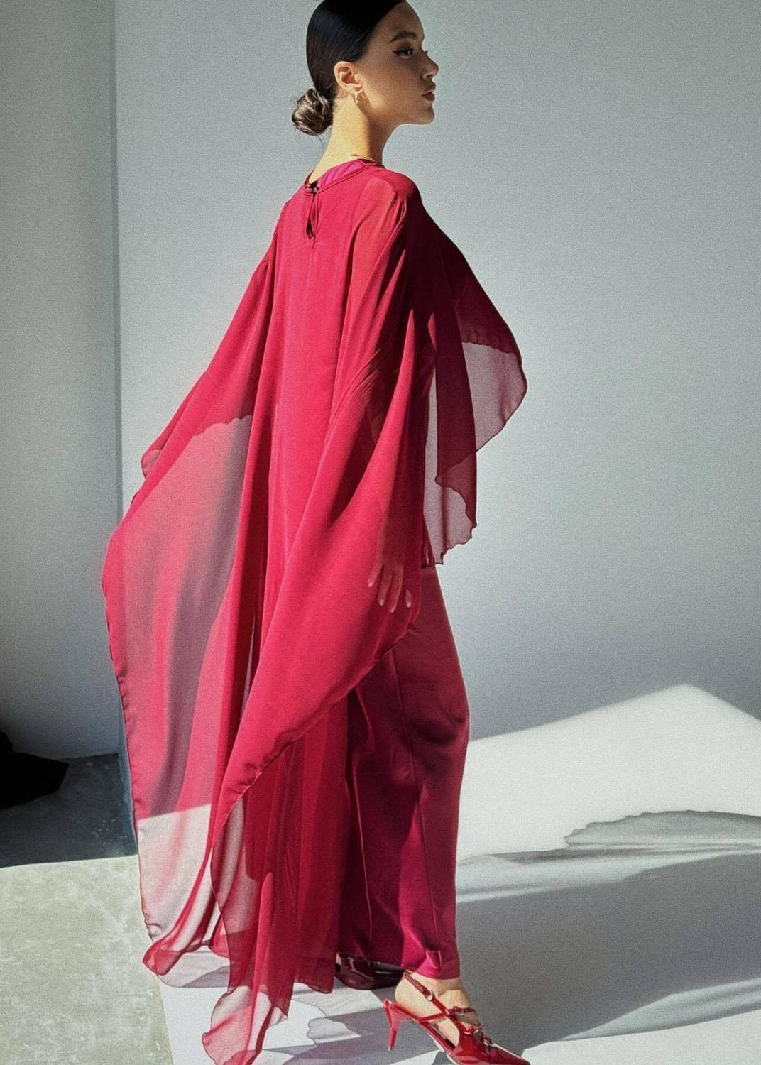 Chiffon Cape Overlay Maxi Dress – Elegant Two-Piece Set