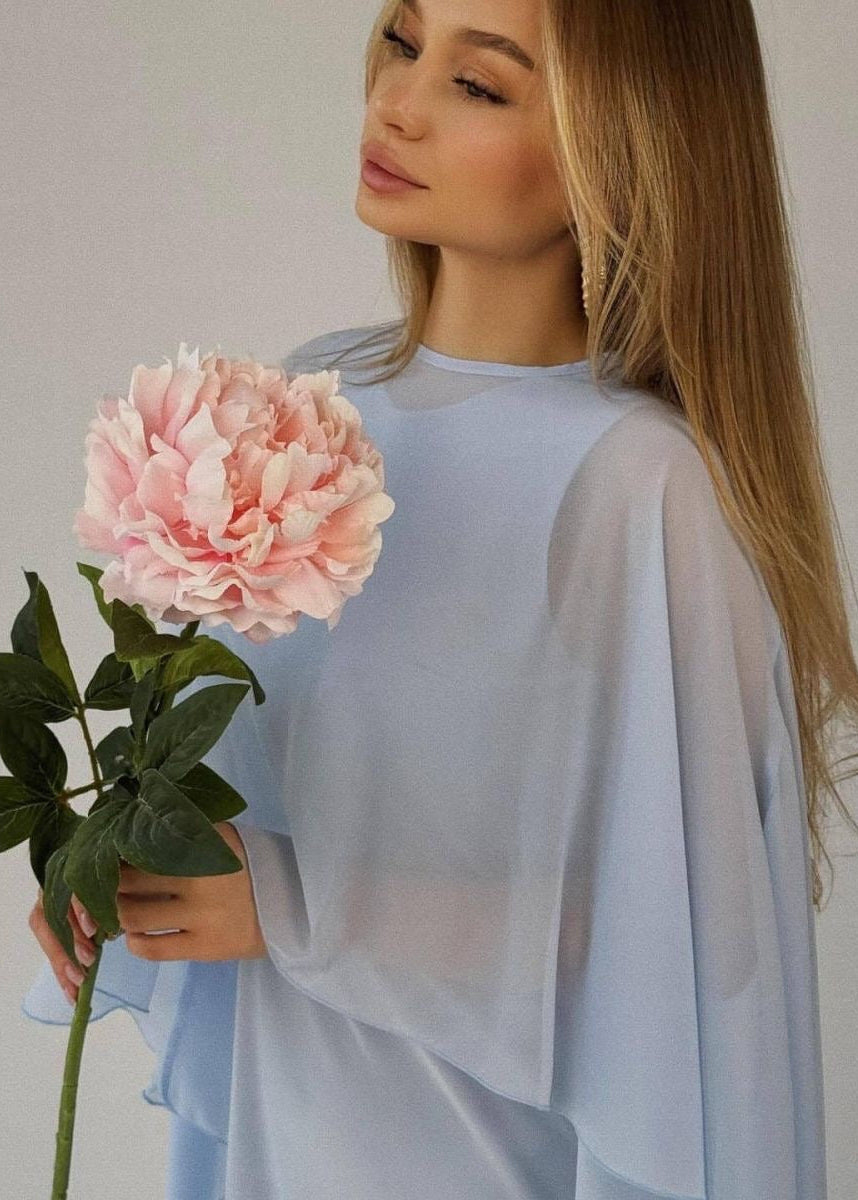 Chiffon Cape Overlay Maxi Dress – Elegant Two-Piece Set