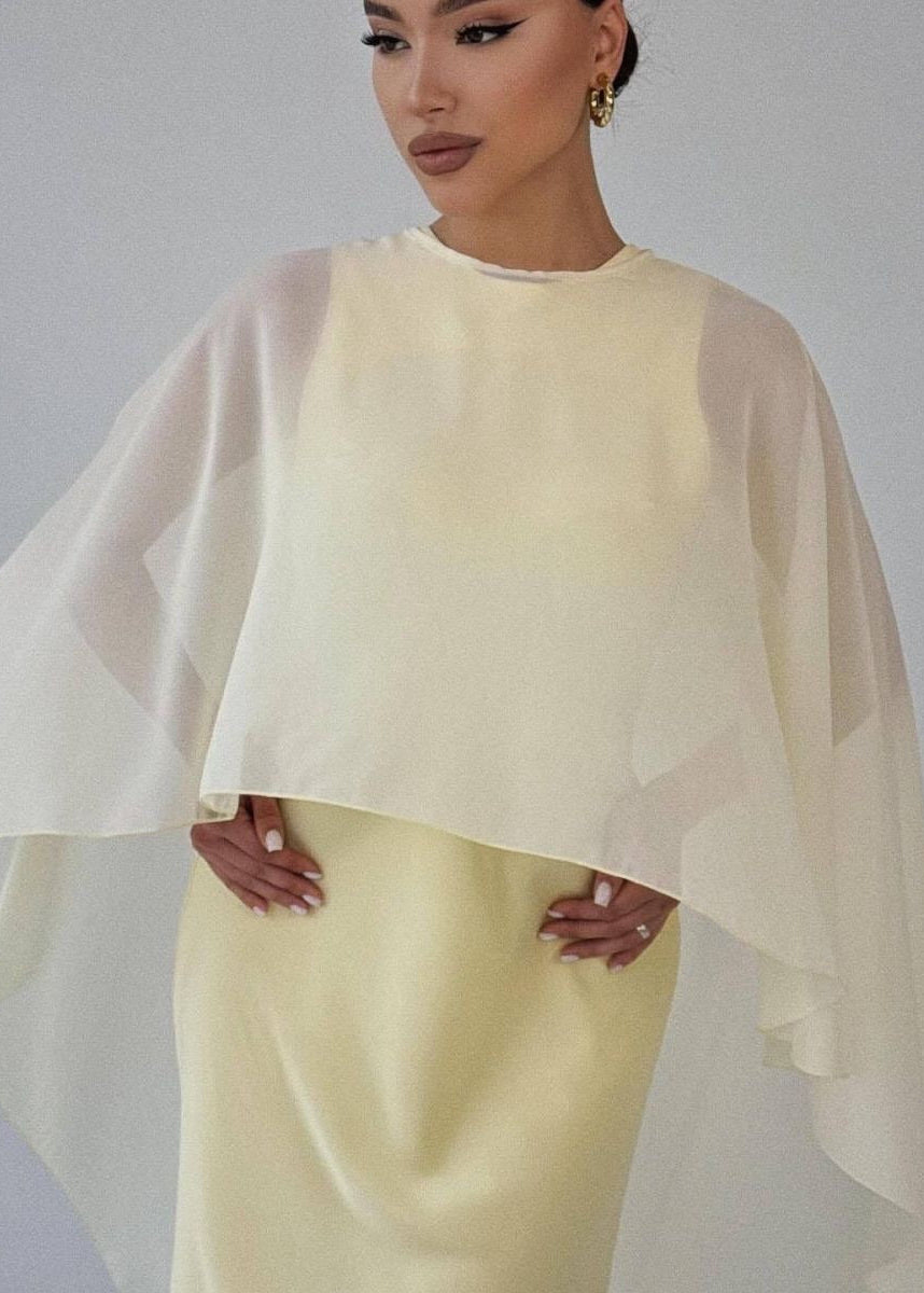 Chiffon Cape Overlay Maxi Dress – Elegant Two-Piece Set
