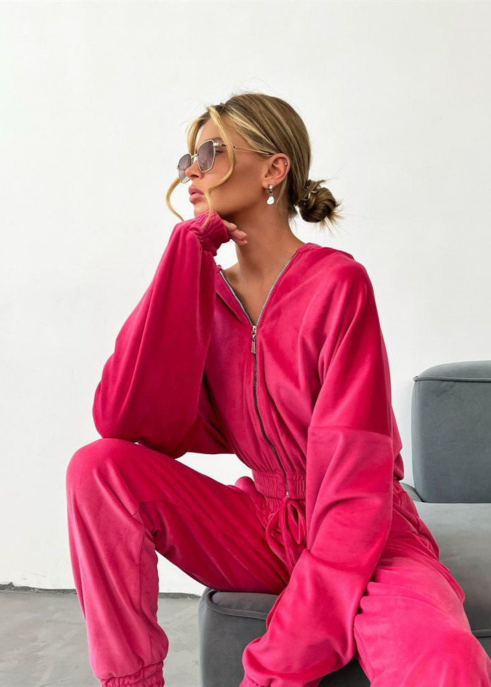 Mint Velour Zip Hoodie and Jogger Set – Relaxed Two-Piece Women’s Outfit