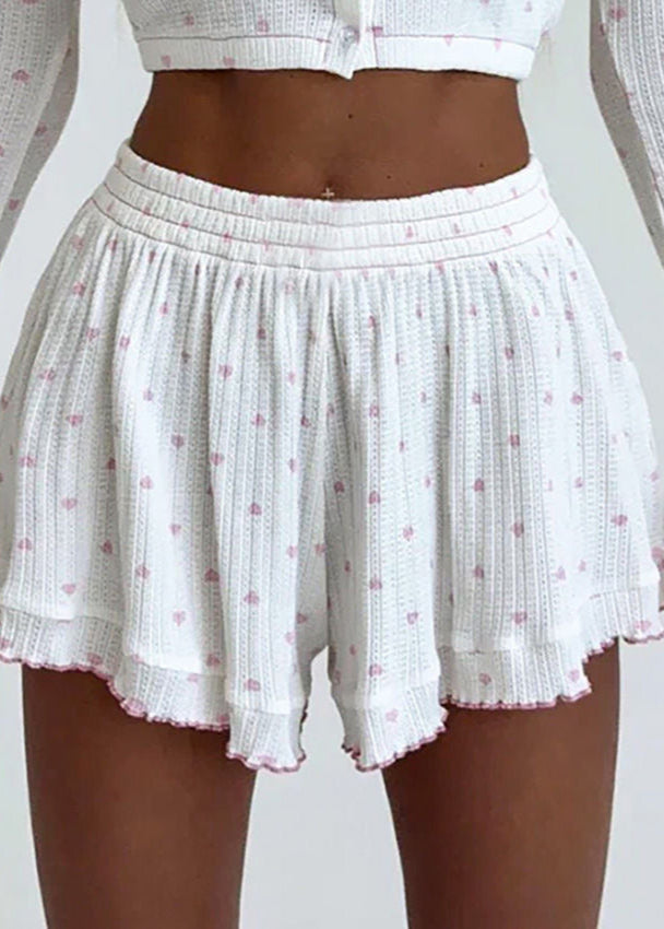 Conjunto de dos piezas de punto Sweetheart – Top de manga larga y shorts acampanados