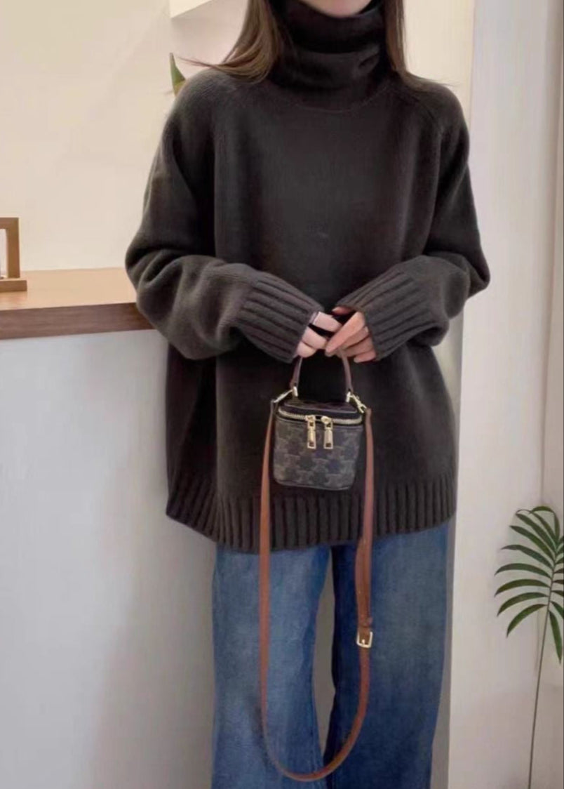 Suéter de punto Bria con cuello alto – Pulóver oversized en rojo vino