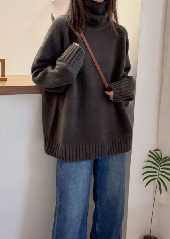 Suéter de punto Bria con cuello alto – Pulóver oversized en rojo vino