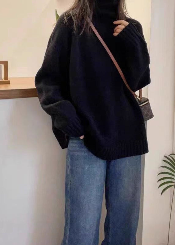 Suéter de punto Bria con cuello alto – Pulóver oversized en rojo vino
