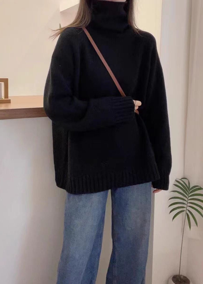 Suéter de punto Bria con cuello alto – Pulóver oversized en rojo vino