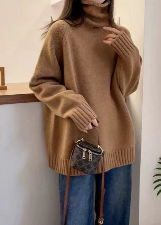 Suéter de punto Bria con cuello alto – Pulóver oversized en rojo vino
