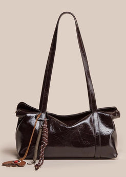 Dark Chocolate Glossy Leather Shoulder Bag – Dual Carry Design
