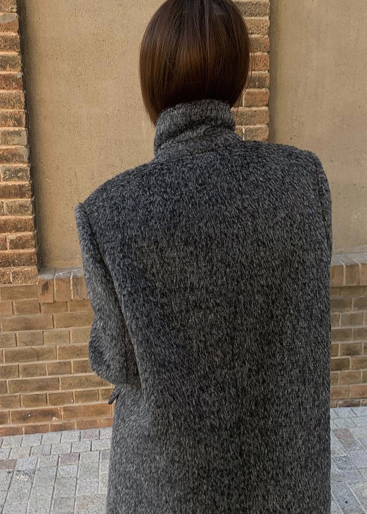 Abrigo largo de mezcla de lana con carbón vegetal – Diseño clásico sobredimensionado