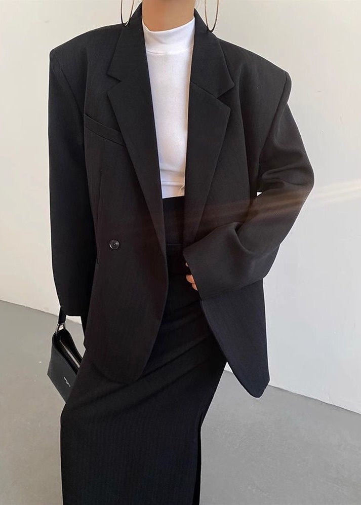 Conjunto de blazer a rayas y falda larga – Traje de dos piezas oversize para mujer