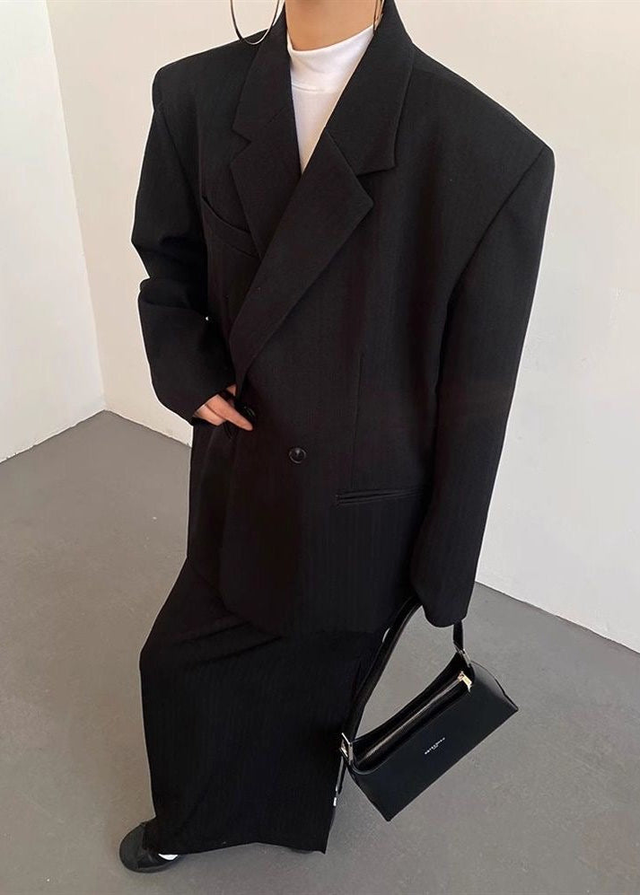 Conjunto de blazer a rayas y falda larga – Traje de dos piezas oversize para mujer