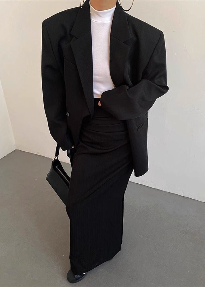 Conjunto de blazer a rayas y falda larga – Traje de dos piezas oversize para mujer