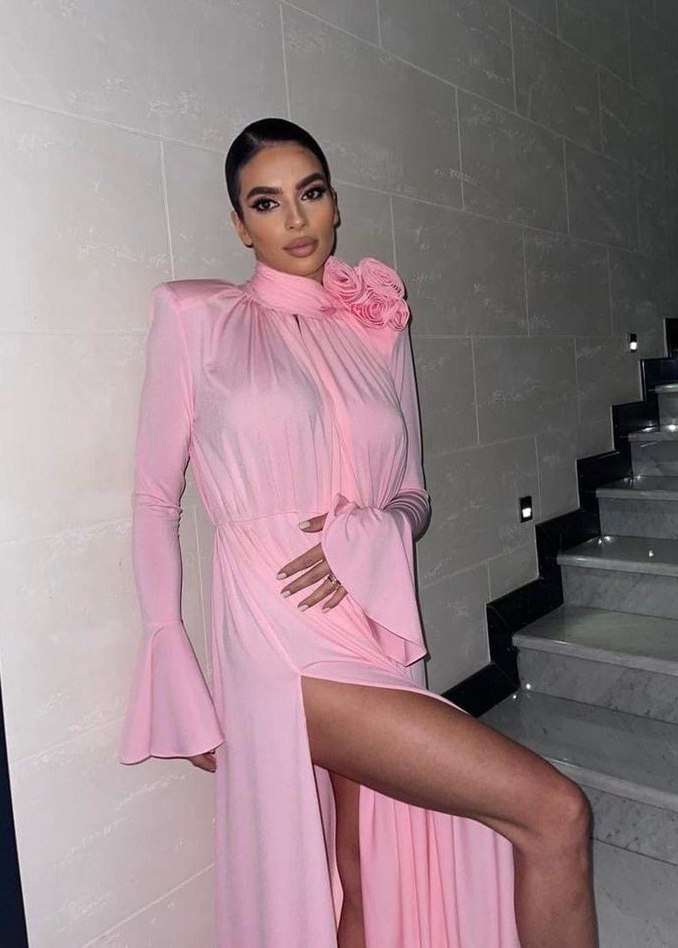 Elowen – Long Sleeve Rose Accent Gown