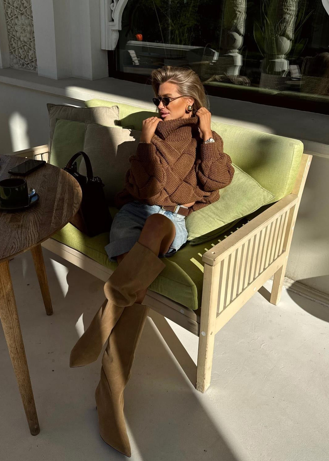 Cocoa Chunky Knit Oversized Turtleneck Sweater