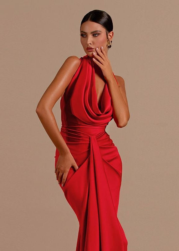 Valencia - Draped Halter Backless Evening Gown
