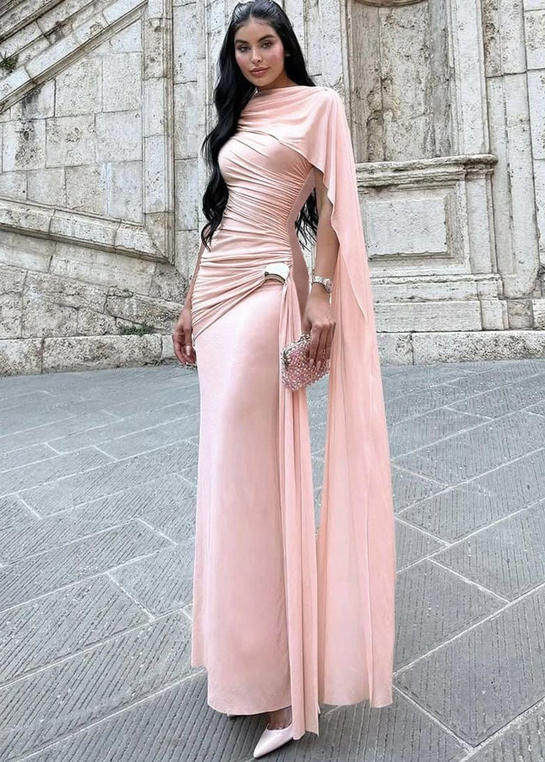 Celestia Draped One-Shoulder Evening Gown with Flowing Sash