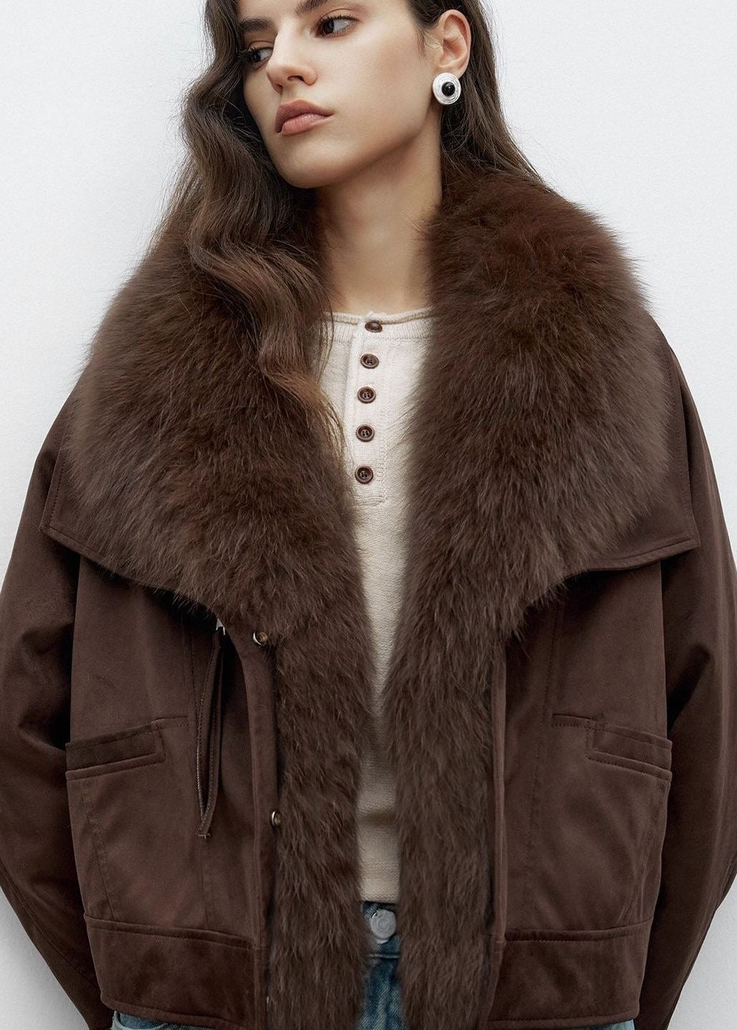 Averly Faux-Fur Collar Cropped Suede Jacket